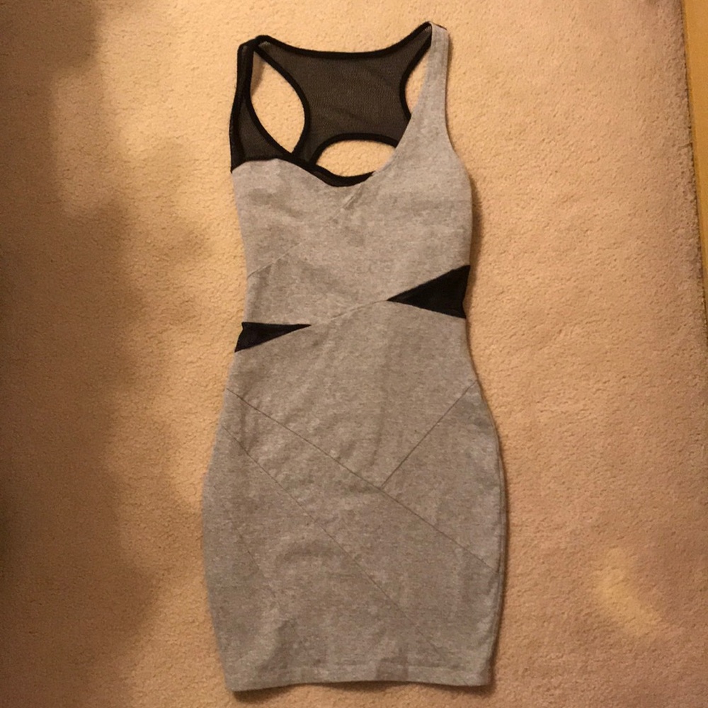 Gray bodycon dress with sheer cutouts